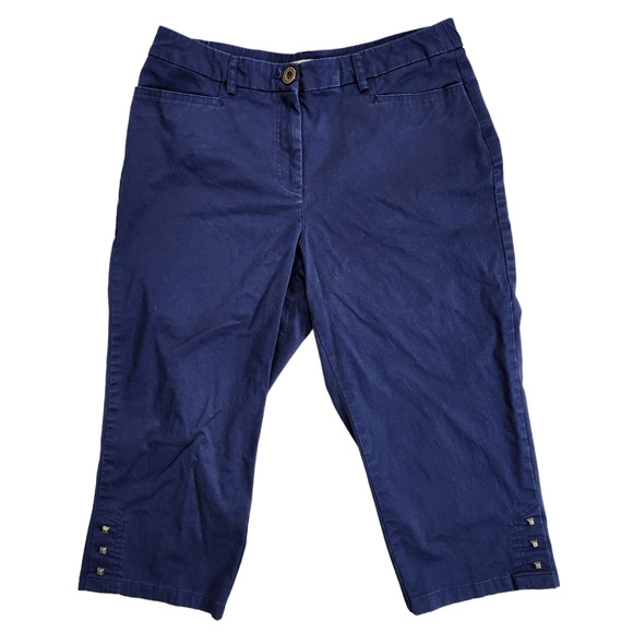 Sag Harbor Womens Size 10 Cropped Capri Pants Solid Navy Blue Stretch Nautical - Picture 1 of 11